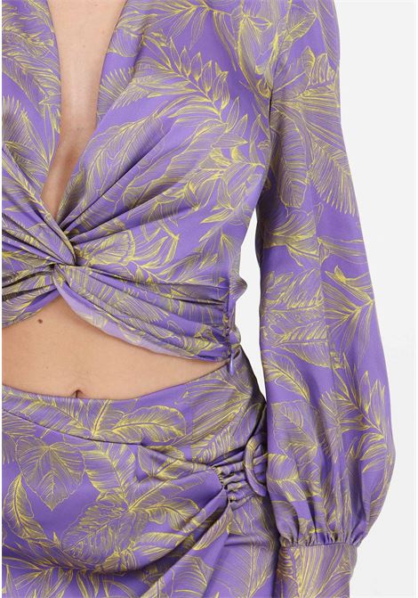Blusa da donna viola con motivo foglie gialle SIMONA CORSELLINI | P24CPBL003-02-TRAS00380667
